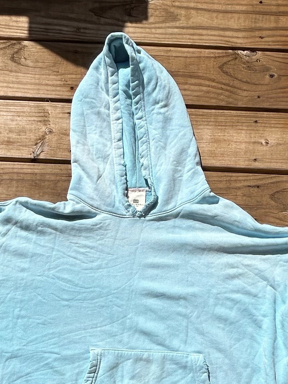 Moojimooji Light Blue faded unisex Hooded Sweatshirt oversized distressed. XL